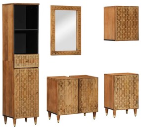 vidaXL 5 pcs conj. móveis p/ casa de banho madeira de mangueira maciça