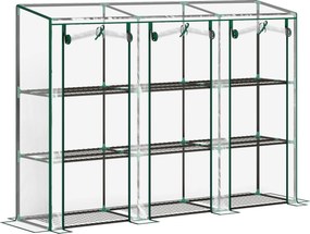 Estufa de jardim com prateleiras de 3 níveis, estufa de varanda com 3 portas enroláveis com fecho de correr, 215 x 46 x 151 cm, transparente