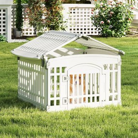 Parque para animais de estimação com 6 painéis e porta com fecho de segurança Ideal para cães pequenos e médios Interior e exterior Branco