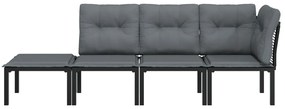 4 pcs conjunto lounge de jardim vime PE preto e cinzento