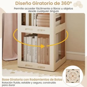 Estante com base giratória giratória 360° com 3 níveis em Plástico dobrável 36,5 x 36 x 108 cm com prateleiras Branca