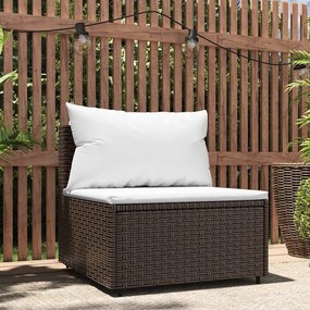 Sofá de centro para jardim com almofadões vime PE castanho