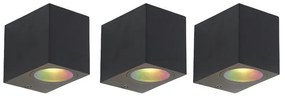 LED Conjunto de 3 candeeiros de parede inteligentes pretos GU10 50mm IP44 - Baleno Moderno