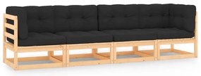 4 pcs conjunto lounge de jardim c/ almofadões pinho maciço