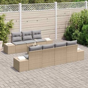 Conjunto de Sofá de Jardim de 8 Peças com Almofadas em Rattan Beje