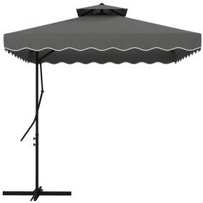 Outsunny Chapéu de Sol de Jardim de 2,5 m Chapéu de Sol Excêntrico com Manivela Teto Duplo com Borda Ondulada e Base Cruzada Cinzento Escuro