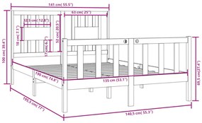 Estrutura de cama casal 135x190 cm madeira maciça branco