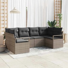 Conjunto de Sofás de Jardim de 6 peças vidaXL com Almofadas Cinza Vime Poliéster