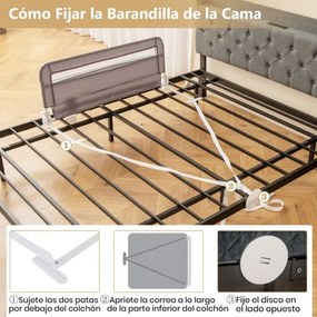 Barreira de Cama para Crianças Pequenas Dobrável de 100 cm com Capa Removível e Lavável e Correia de Segurança Cinzento