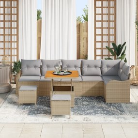 Conjunto de Sofá para Jardim 9 Peças com Almofadas Bege Rattan Acássia