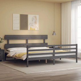 Estrutura de cama com cabeceira 200x200 cm madeira maciça cinza