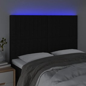 Cabeceira cama c/ LED tecido 144x5x118/128 cm preto