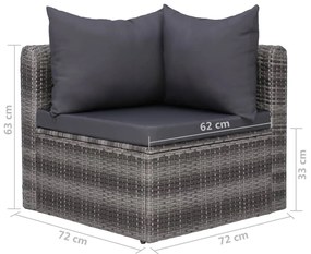 8 pcs conjunto lounge de jardim c/ almofadões vime PE cinzento