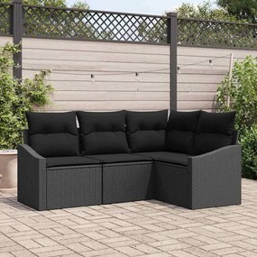 vidaXL Conjunto de Sofá de Jardim em 4 Peças com Almofadas Preto de Rattan Sintético