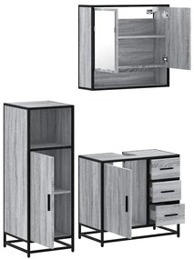 3 pcs Conjunto móveis casa de banho madeira proc. cinza sonoma