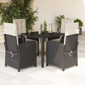 vidaXL 5 pcs conjunto de jantar p/ jardim c/ almofadões vime PE preto