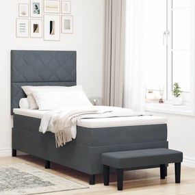 Cama Box Spring com Colchão &amp; Banco Cinza Escuro 90x200 cm Veludo