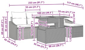 Conjunto de Jantar de 6 Peças com Almofadas em Rattan Preto Acácia