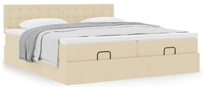 Estrutura de cama otomana com colchões tecido creme 200x200cm