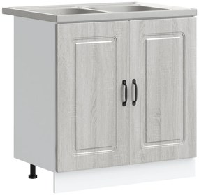 Armário de Cozinha vidaXL "Kalmar" com Duplos Lavabos Cinza Sonoma em