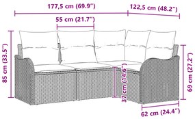 Conjunto de Sofá de Jardim vidaXL com Almofadas Preto Rattan