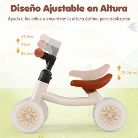 Bicicleta de Equilíbrio para Bebés, 57 x 28 x 39,5 cm, Rodas Luminosas, Branco