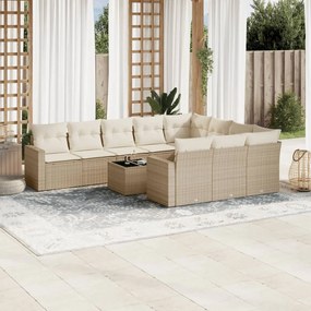 vidaXL 11 pcs conjunto sofás de jardim c/ almofadões vime PE bege
