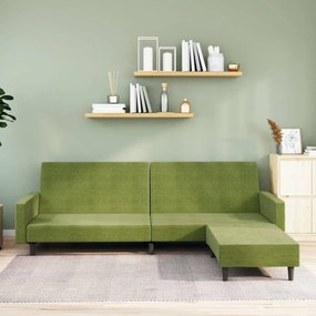 Sofá-cama de 2 lugares com apoio de pés veludo verde-claro