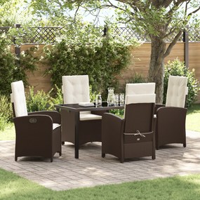 vidaXL Conjunto de Jantar de Jardim de 5 Peças com Almofadas Rattan Castanho