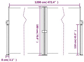 Toldo lateral retrátil 180x1200 cm preto