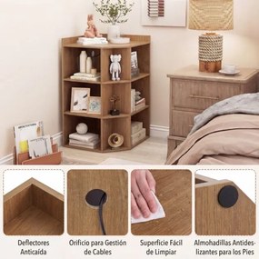 Estante de canto 51 x 71,5 x 86 cm com estação de carregamento e 9 compartimentos para quarto, sala ou cozinha Cor Madeira