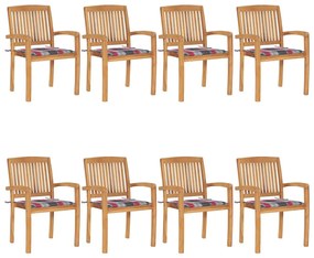 vidaXL Cadeiras de jardim empiháveis c/ almofadões 8 pcs teca maciça