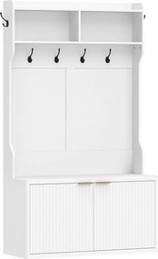 HOMCOM Móvel Cabide de Entrada com Sapateira Prateleiras Abertas e 6 Ganchos Estilo Moderno 100x38x172 cm Branco | Aosom Portugal
