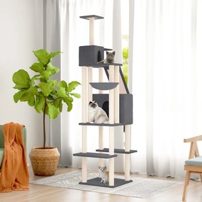 vidaXL Árvore p/ gatos c/ postes arranhadores sisal 201cm cinza-escuro