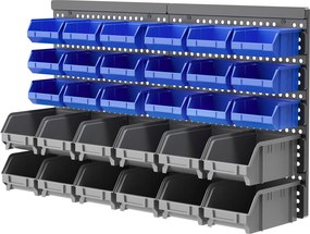 Organizador de Ferragens para Parede com 30 Caixas de 2 Tamanhos Diferentes 63x18x37,5 cm Azul e Cinza