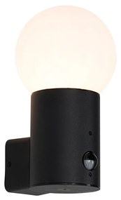 Candeeiro de parede exterior preto com vidro opalino com sensor de movimento - Huma Moderno