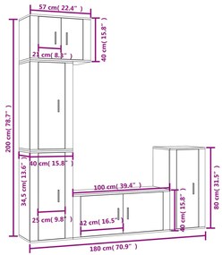 Conjunto móveis de TV 5 pcs madeira processada carvalho fumado