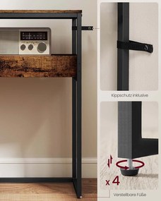 Mesa consola estreita com dois níveis e compartimentos semiabertos 24 x 100 x 80 cm Castanho vintage + Preto