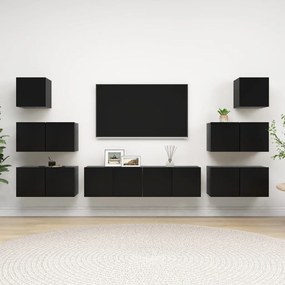 vidaXL 8 pcs conjunto de móveis de TV derivados de madeira preto