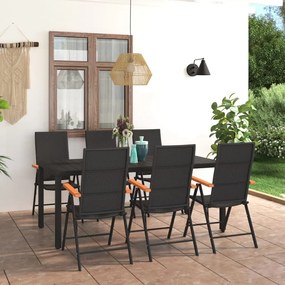 vidaXL 7 pcs conjunto de jantar para jardim preto e castanho