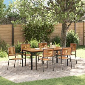 Conjunto de Jantar de Jardim vidaXL 7 Peças Cinza Rattan Acacia