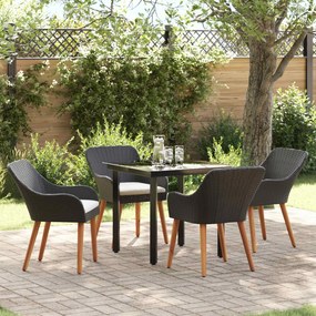 vidaXL Conjunto de Jantar para Jardim com almofada 5 pcs Preto vime PE