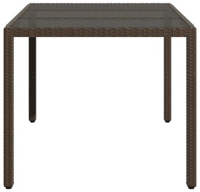 Mesa de jardim com tampo de vidro 150x90x75 cm vime PE castanho