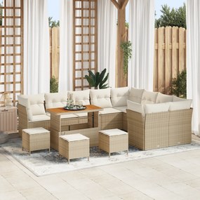 Conjunto de Sofá de Jardim vidaXL de 13 Peças com Almofadas Bege Vime