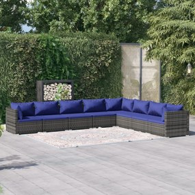 vidaXL 8 pcs conjunto lounge de jardim c/ almofadões vime PE cinzento