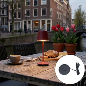 Candeeiro de mesa vermelho com LED IP65 recarregável com estação de carregamento - Treble