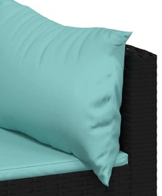 3 pcs conjunto lounge de jardim c/ almofadões vime PE preto