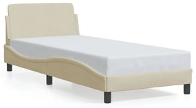 Estrutura de cama c/ cabeceira tecido cor creme 90x190 cm