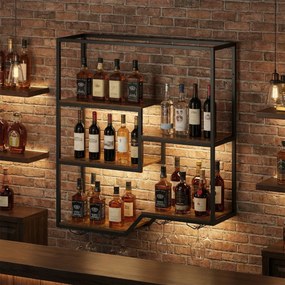 Garrafeira de parede para vinhos 102 x 30 x 112 cm com 6 prateleiras e suporte para copos Castanho rústico