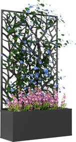 Floreira de Metal com Ecrã de Privacidade com Ramos Decorativos Floreira de Parede ou Independente  61x23x113 cm Preto